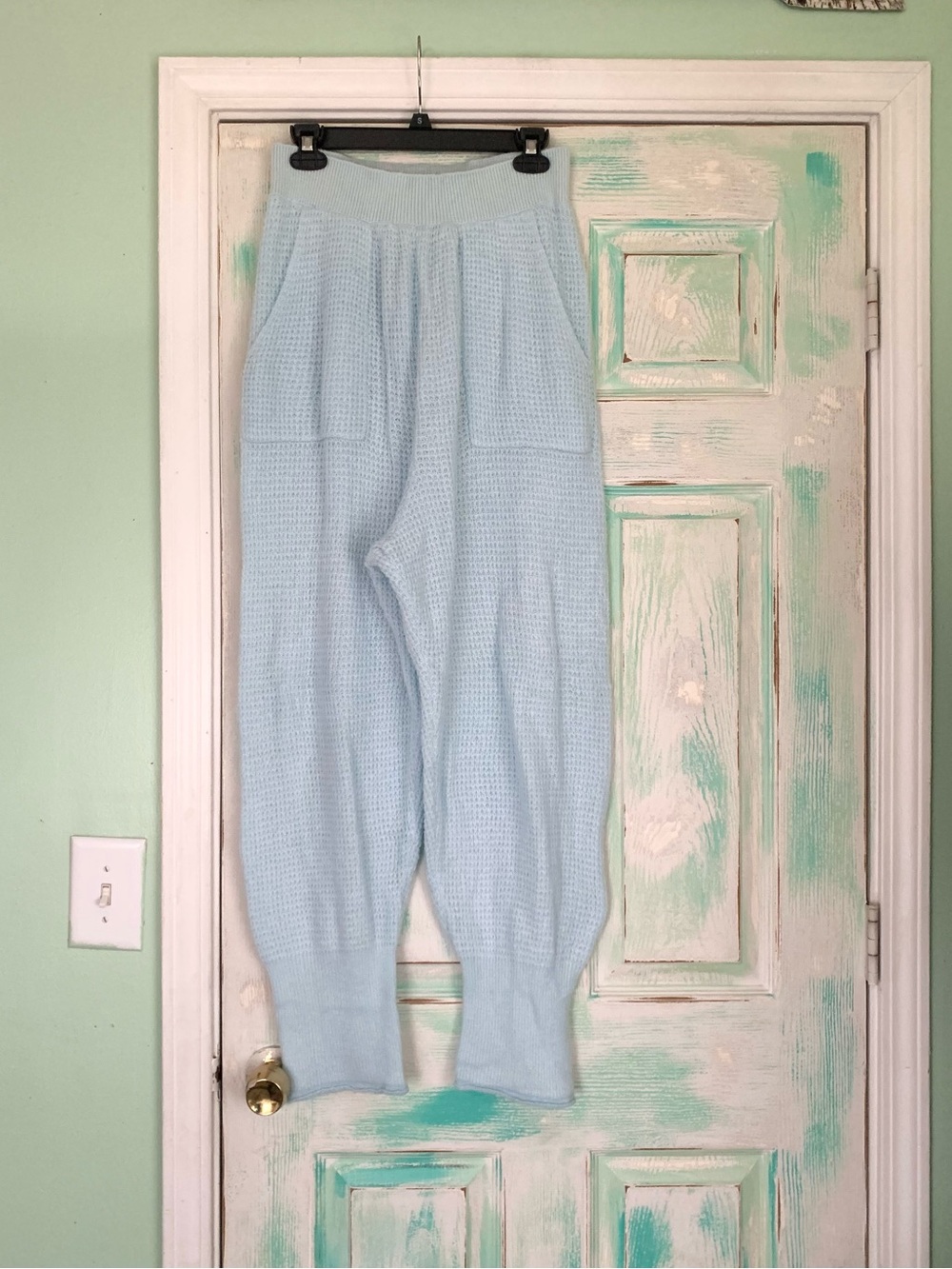 Free People Intimately C.O.Z.Y Light Blue Waffle Knit Lounge Joggers